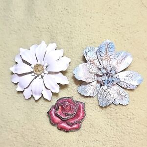 Vintage Floral Enamel Brooch Lot